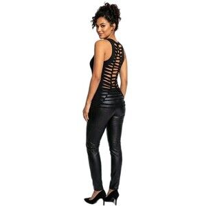 Funky Diva Thrashed Bodycon Racerbank Top Black Built-in Shelf Bra Women's M / L